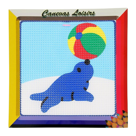 Kit canevas Otarie 15x15 cm coton à gros trous – initiation broderie. Canocea France
