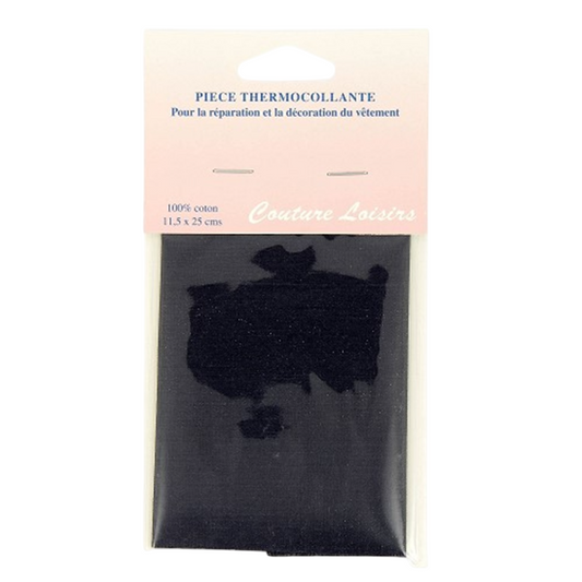Pièce thermocollante en percale coton bleu marine 11,5 x 25 cm pour réparation textile - canocea