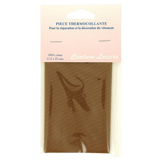 Pièce thermocollante marron 11,5 x 25 cm en percale coton pour réparation textile  - canocea