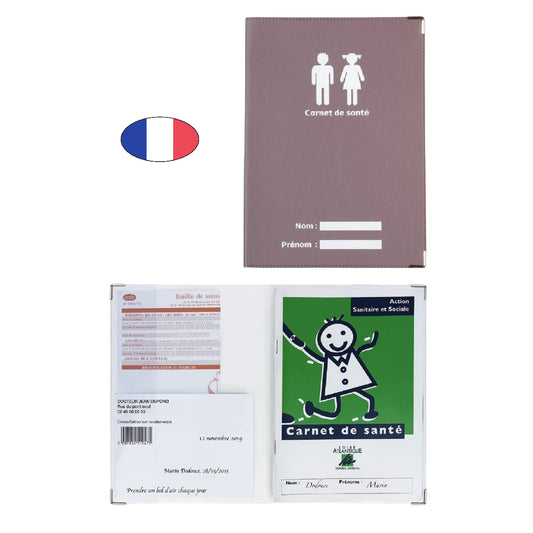Protège carnet de santé violet pastel avec zone nom – PVC – fabriqué en France – étui ordonnances imperméable végan - canocea
