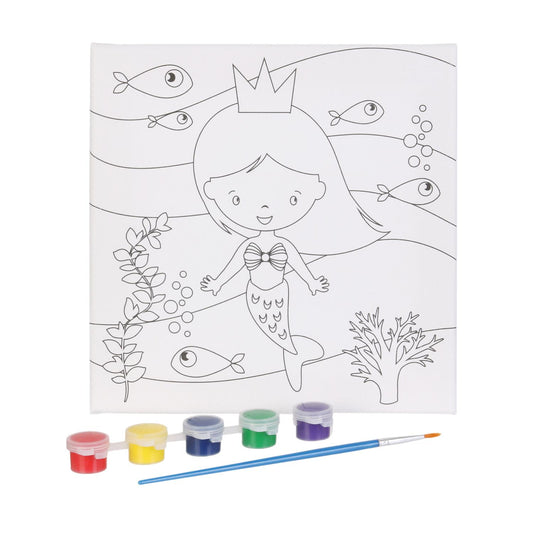 Kit toile à peindre Sirène 20x20 cm avec pinceau et peintures. Canocea France