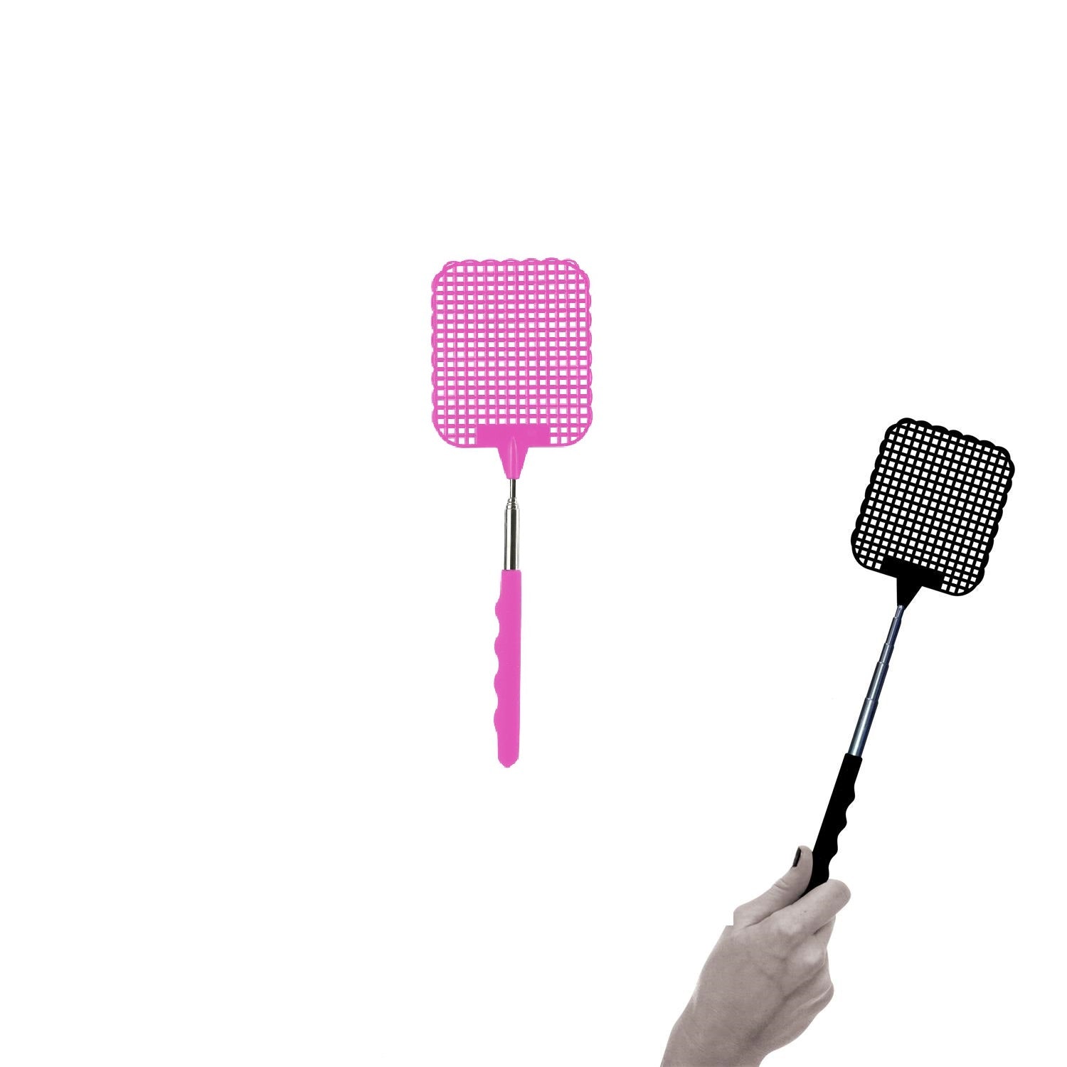 Tapette télescopique rose de 26 à 72 cm pour attraper les mouches facilement et rapidement. Canocea Frane