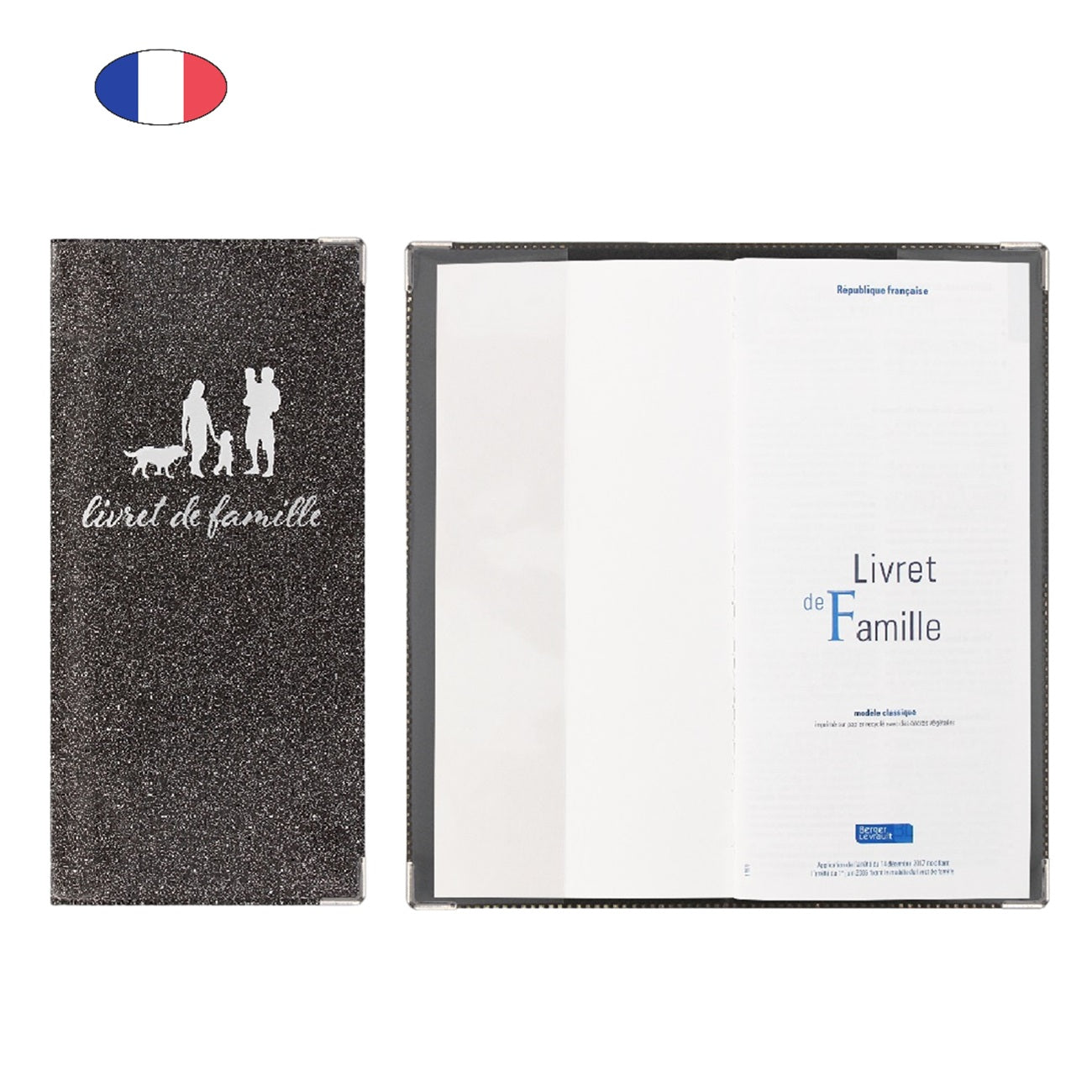 Étui scintillant gris foncé pour livret de famille – élégant et fabriqué en France – pochette de protection souple - canocea