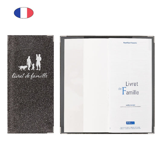 Étui scintillant gris foncé pour livret de famille – élégant et fabriqué en France – pochette de protection souple - canocea