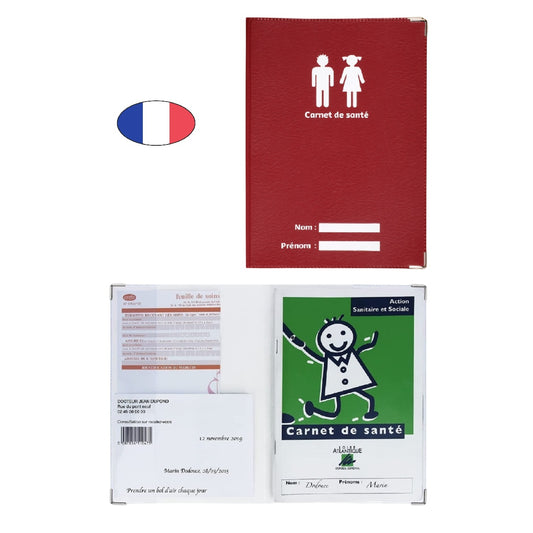 Protège carnet de santé bordeaux avec zone nom – PVC – fabriqué en France – étui ordonnances imperméable végan - canocea
