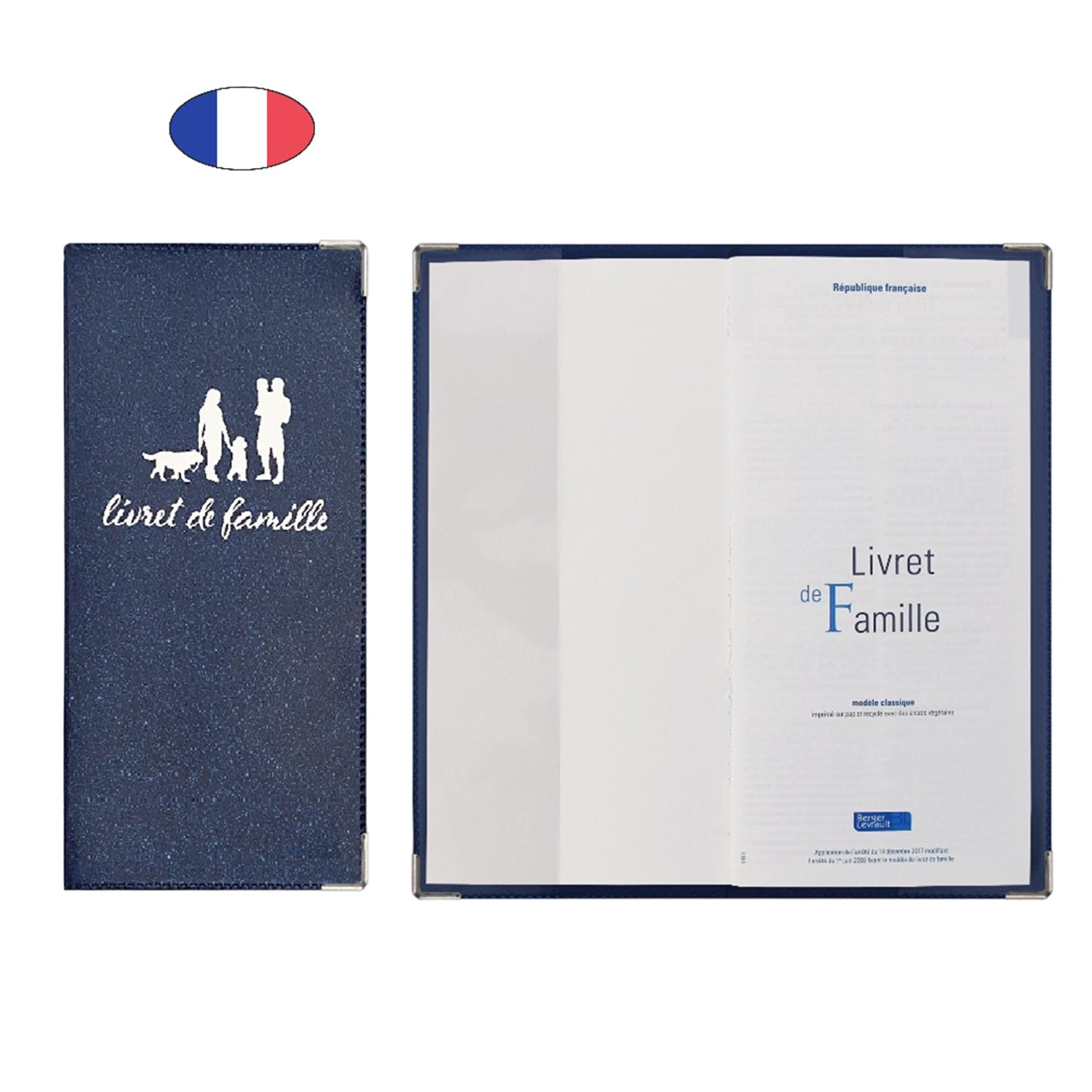 Étui livret de famille scintillant bleu – élégant et fabriqué en France – pochette de protection livret officiel - CANOCEA