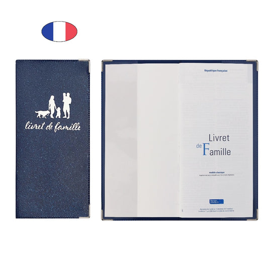 Étui livret de famille scintillant bleu – élégant et fabriqué en France – pochette de protection livret officiel - CANOCEA