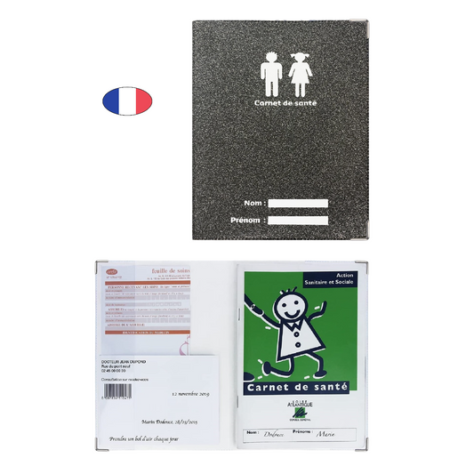 Protège carnet de santé scintillant gris foncé – PVC – fabriqué en France – étui ordonnances imperméable végan - canocea
