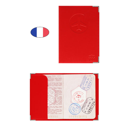 Protège passeport anti-piratage rouge – simili cuir – fabriqué en France – étui RFID sécurisé - canocea
