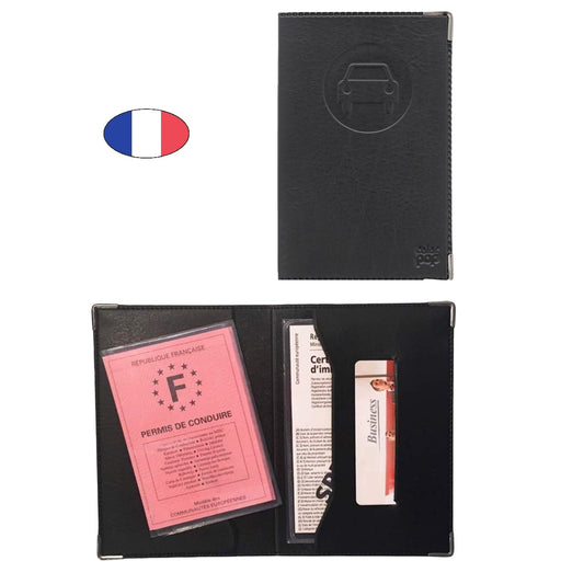 Étui porte papiers voiture noir – simili cuir – ancien permis et carte grise – fabriqué en France - CANOCEA
