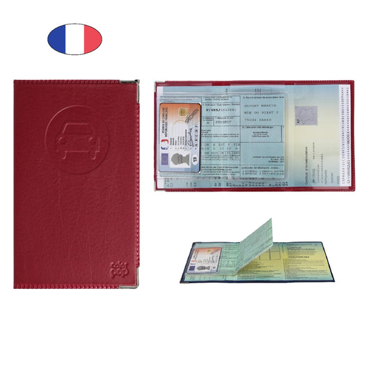 Étui porte papiers voiture bordeaux – simili cuir – carte grise et permis – fabriqué en France - canocea
