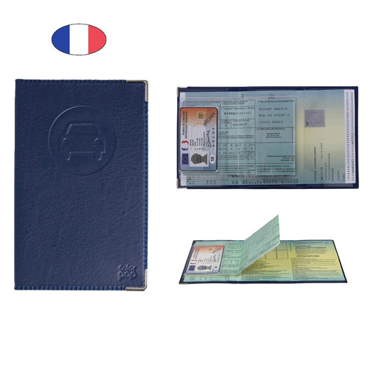 Étui porte papiers voiture bleu marine – simili cuir – carte grise et permis – fabriqué en France - canocea

