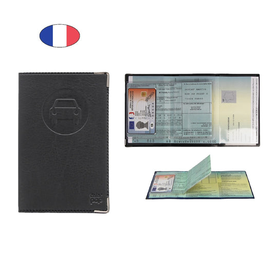 Étui porte papiers voiture noir – simili cuir – carte grise et permis – fabriqué en France - canocea
