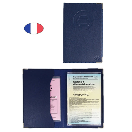 Étui porte papiers voiture bleu marine – simili cuir – ancien permis et carte grise – fabriqué en France -  CANOCEA
