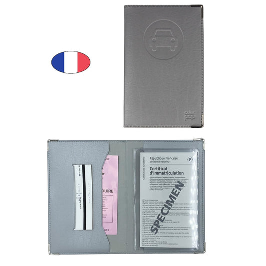 Étui porte papiers voiture gris argent – simili cuir – ancien permis et carte grise – fabriqué en France - CANOCEA
