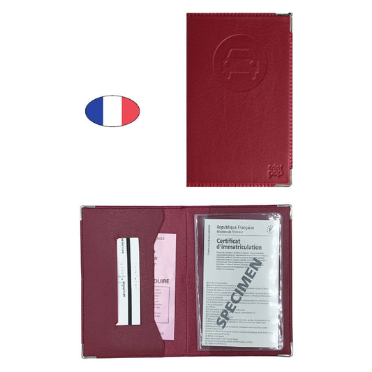 Étui porte papiers voiture bordeaux – simili cuir – ancien permis et carte grise – fabriqué en France - canocea
