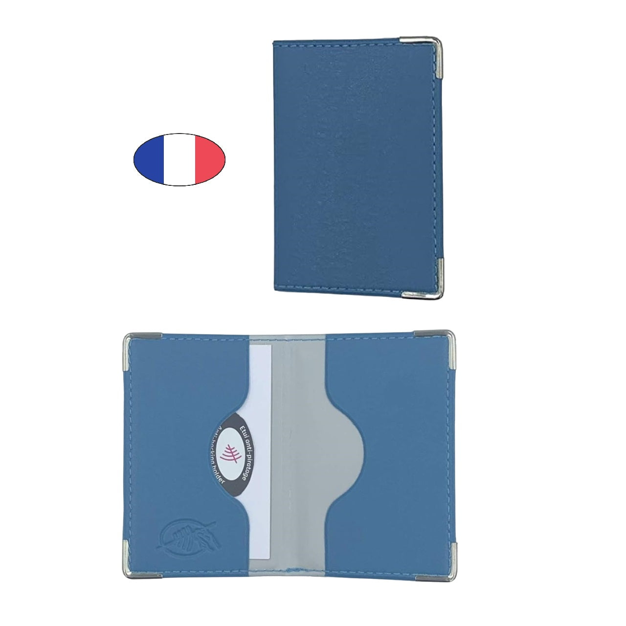 Étui anti-piratage 2 cartes bancaires en simili cuir bleu turquoise, protection RFID, fabriqué en France - canocea