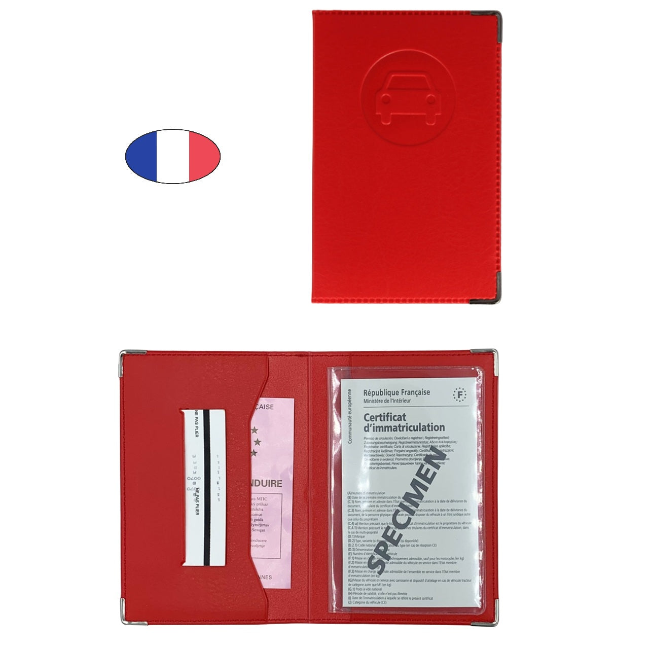 Étui porte papiers voiture rouge – simili cuir – ancien permis et carte grise – fabriqué en France - CANOCEA
