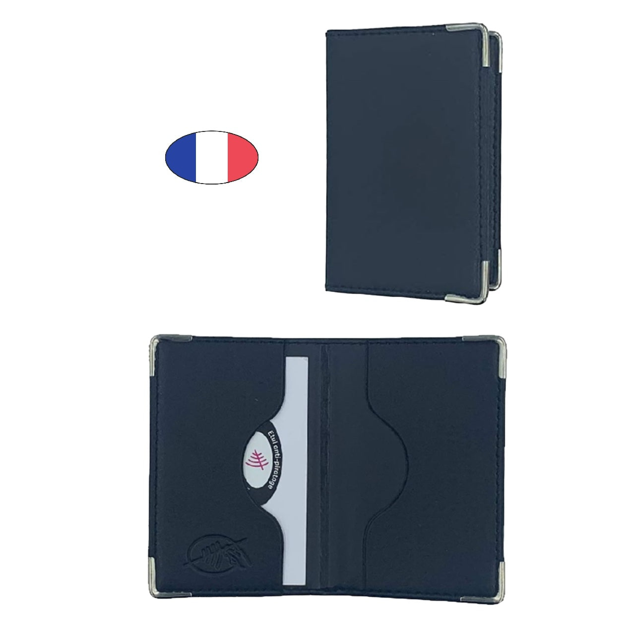 Étui anti-piratage 2 cartes bancaires en simili cuir noir, fabrication française, protection RFID - canocea