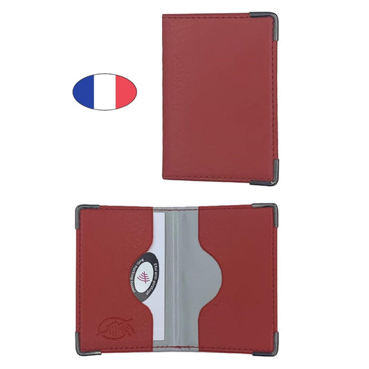 Étui anti-piratage 2 cartes bancaires en simili cuir rouge, protection RFID, fabriqué en France - canocea