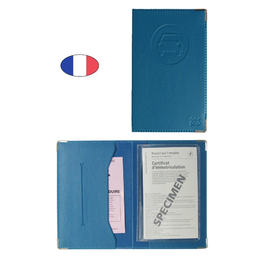 Étui porte papiers voiture bleu turquoise – simili cuir – ancien permis et carte grise – fabriqué en France - CANOCEA
