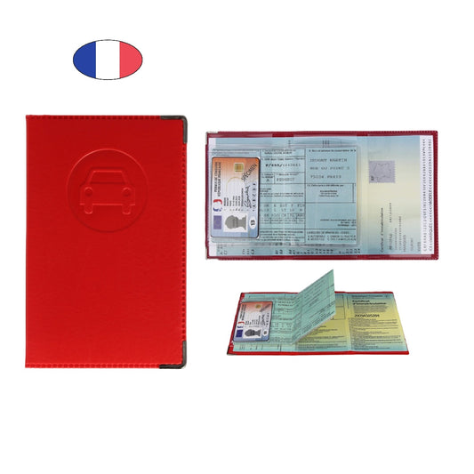 Étui porte papiers voiture rouge – simili cuir – carte grise et permis – fabriqué en France - canocea
