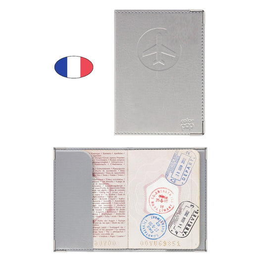 Protège passeport anti-piratage gris argent – simili cuir – fabriqué en France – étui RFID sécurisé - canocea
