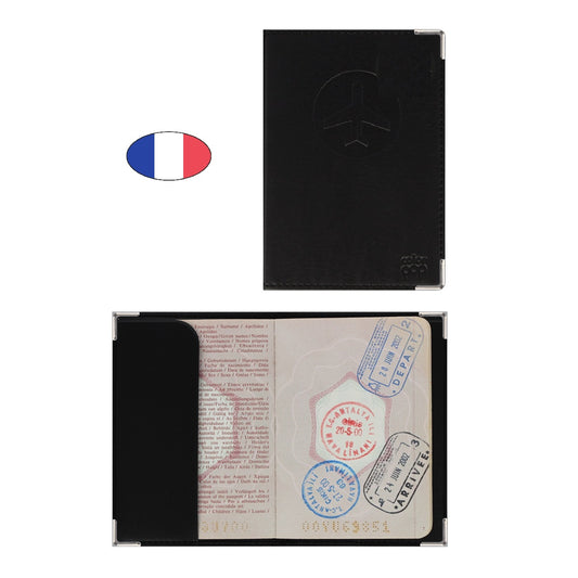 Protège passeport anti-piratage noir – simili cuir – fabriqué en France – étui RFID sécurisé - canocea
