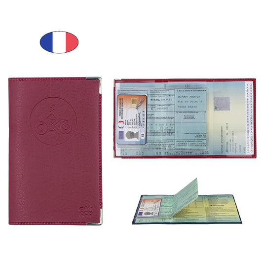 Étui porte papiers moto bordeaux – simili cuir – carte grise et permis – fabriqué en France - canocea
