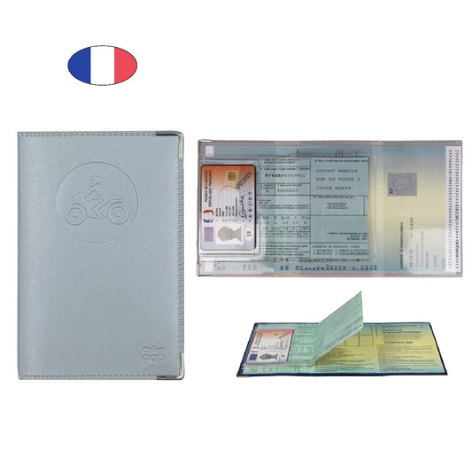 Étui porte papiers moto gris argent – simili cuir – carte grise et permis – fabriqué en France -  CANOCEA

