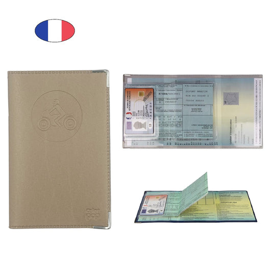 Étui porte papiers moto doré – simili cuir – carte grise et permis – fabriqué en France  - canocea

