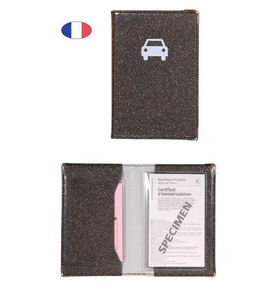 Porte papiers voiture scintillant gris foncé – simili cuir – ancien permis et carte grise – fabriqué en France - canocea
