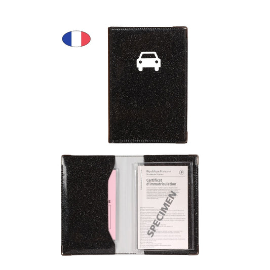 Porte papiers voiture scintillant noir – simili cuir – ancien permis et carte grise – fabriqué en France - canocea
