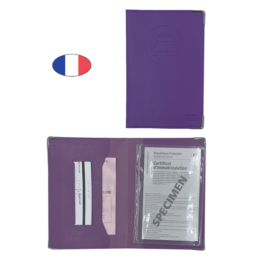 Etui porte papiers voiture - Violet - simili cuir - Ancien permis conduire + carte grise - Fabriqué en France