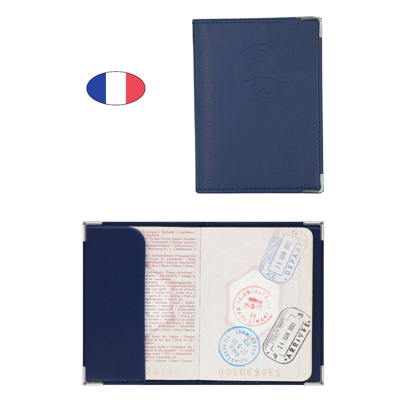 Protège passeport anti-piratage bleu marine – simili cuir – fabriqué en France – étui RFID sécurisé - canocea
