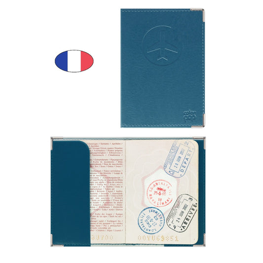 Protège passeport anti-piratage bleu turquoise – simili cuir – fabriqué en France – étui RFID sécurisé coloré - canocea
