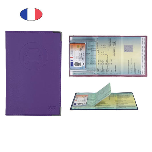 Étui porte papiers voiture violet – simili cuir – carte grise et permis – fabriqué en France - canocea
