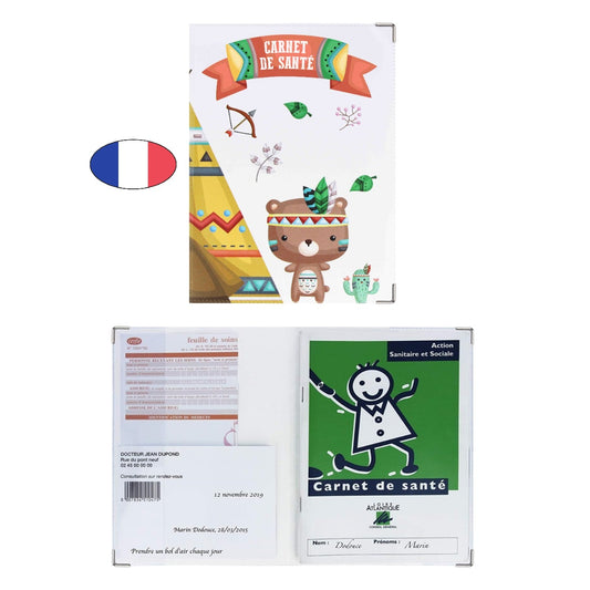 Protège carnet de santé ourson indien – PVC – fabriqué en France – étui ordonnances bébé - CANOCEA
