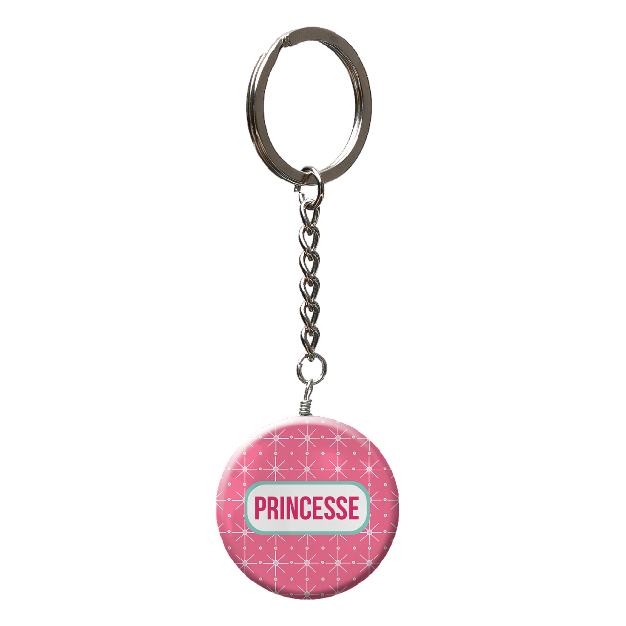 Porte clés en verre effet 3D "princesse" - chaine nickel - D10 cm