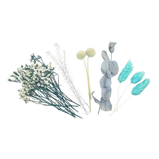 Lot de 10 fleurs séchées bleues H 13 cm – déco naturelle bohème chic. Canocea France