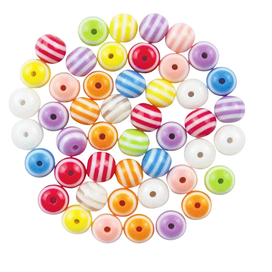 Perles acryliques - bayadères rondes - D10mm - 34 grammes - environ 62 perles