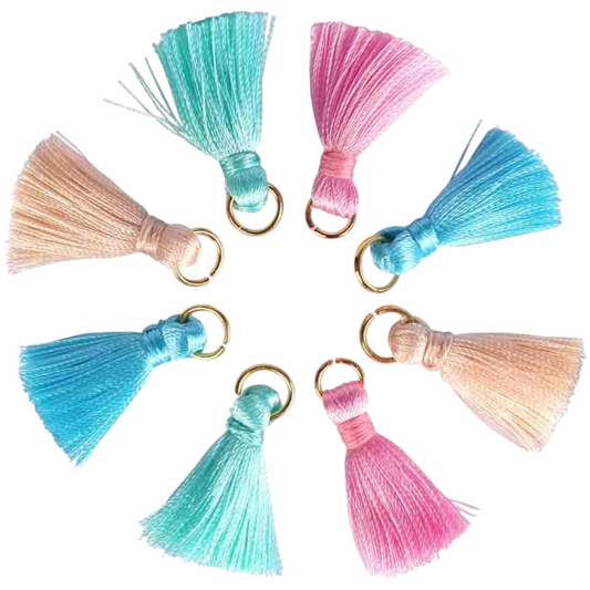 Pompons mini pastel 3 cm avec anneau doré – lot de 8 pièces en coton pour bijoux et loisirs créatifs DIY. Canocea France