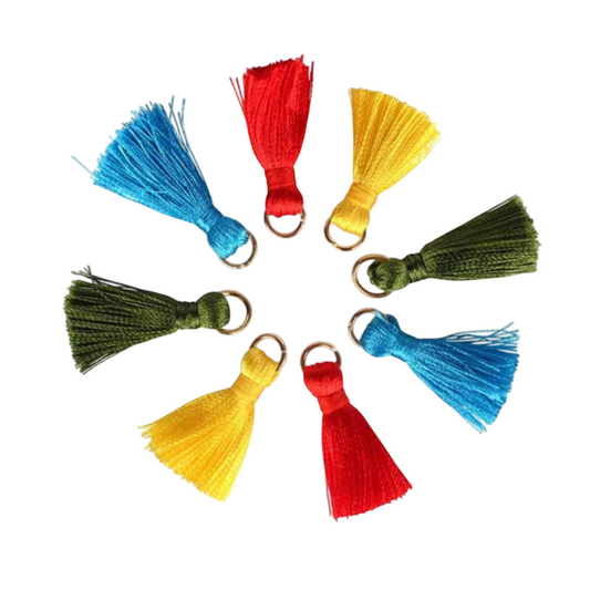 Lot de 8 mini pompons en coton colorés de 3 cm avec anneau doré pour bijoux et DIY. Canocea France