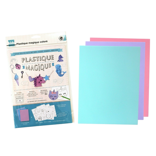 Kit plastique magique thème pastel – 3 feuilles 20x28 cm – 30 dessins à créer - canocea

