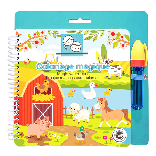 Carnet de coloriage magique sur le thème de la ferme avec stylo à eau. Canocea France