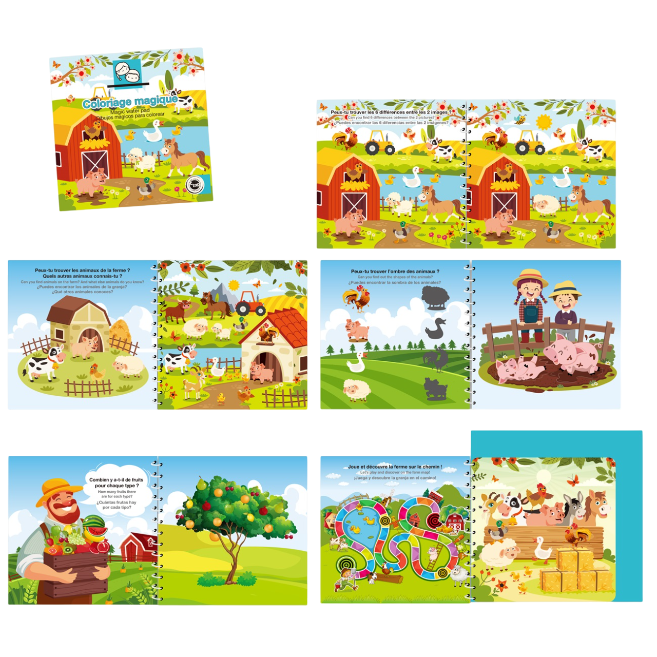 Livre de compte avec coloriage magique autour de l'univers de la ferme. Canocea France