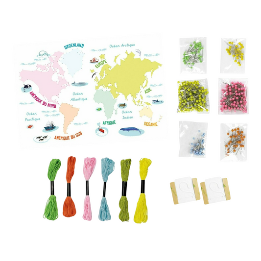 Kit Mappemonde à tisser STRING ART - 42 x 29,5 cm - personnalisable