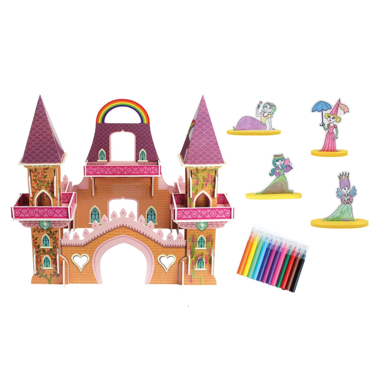 Kit construction CHATEAU DE PRINCESSE + Figurines + feutres - Château 37,5 x 44 x 36,5 cm