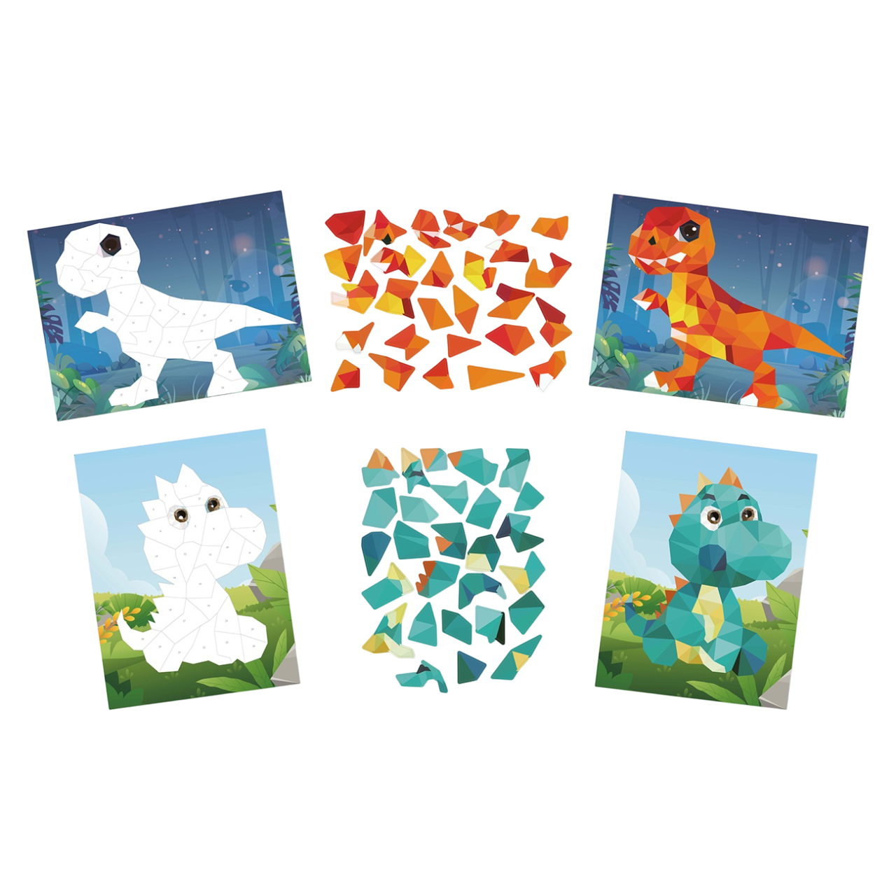Kit tableaux stickers au numéro - dinosaures - 2 pièces - A5 (14,8 x 21 cm)