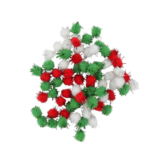 Mini pompons métallisés noël - vert/rouge/blanc - D 0,8cm - 200 pièces